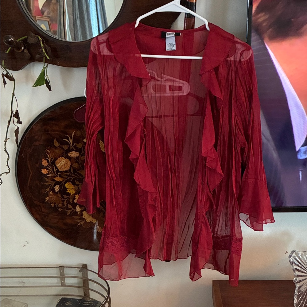 Studio 1940 Vibrant Red Sheer Top
